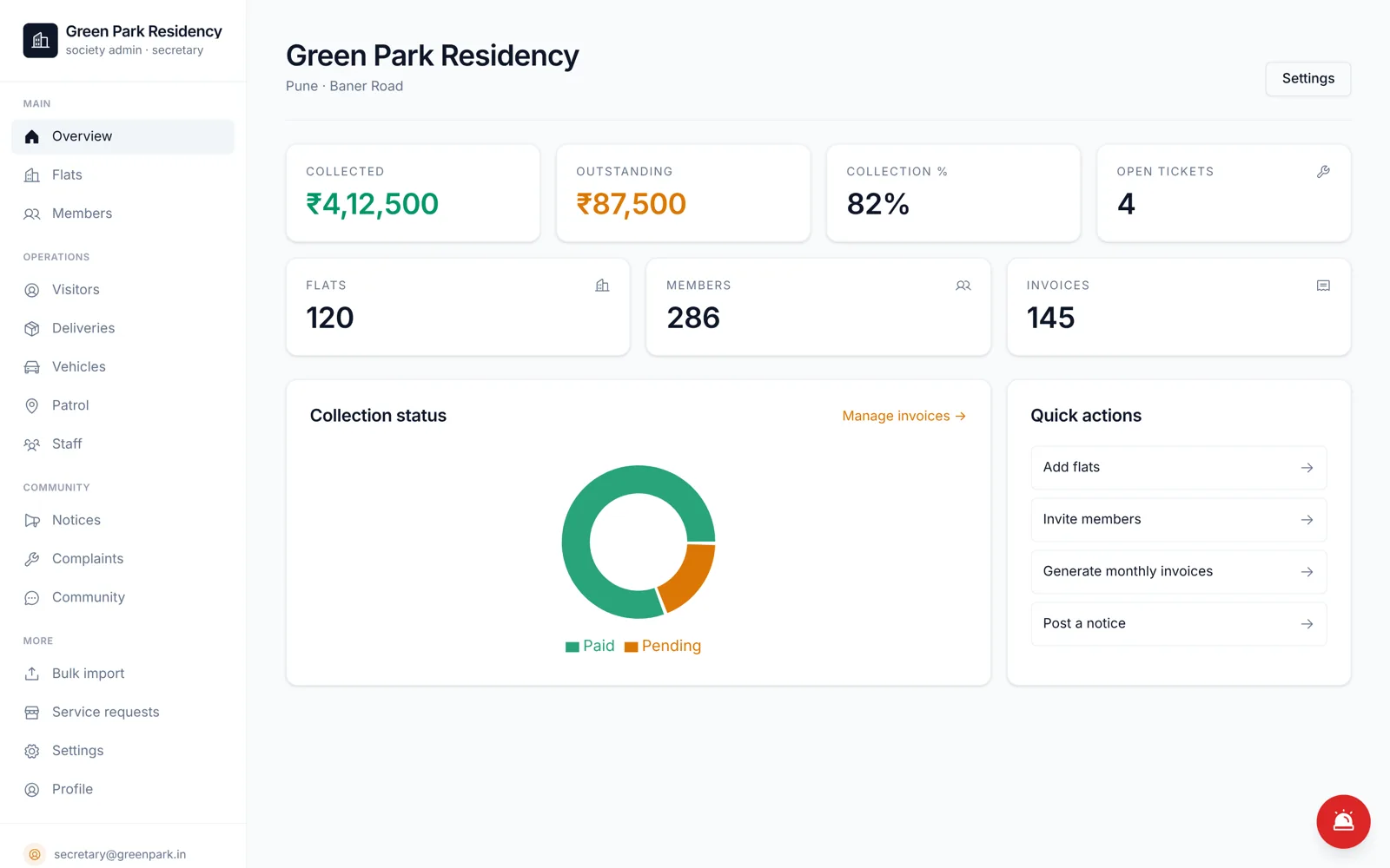 SocietyOS admin dashboard, a platform we built